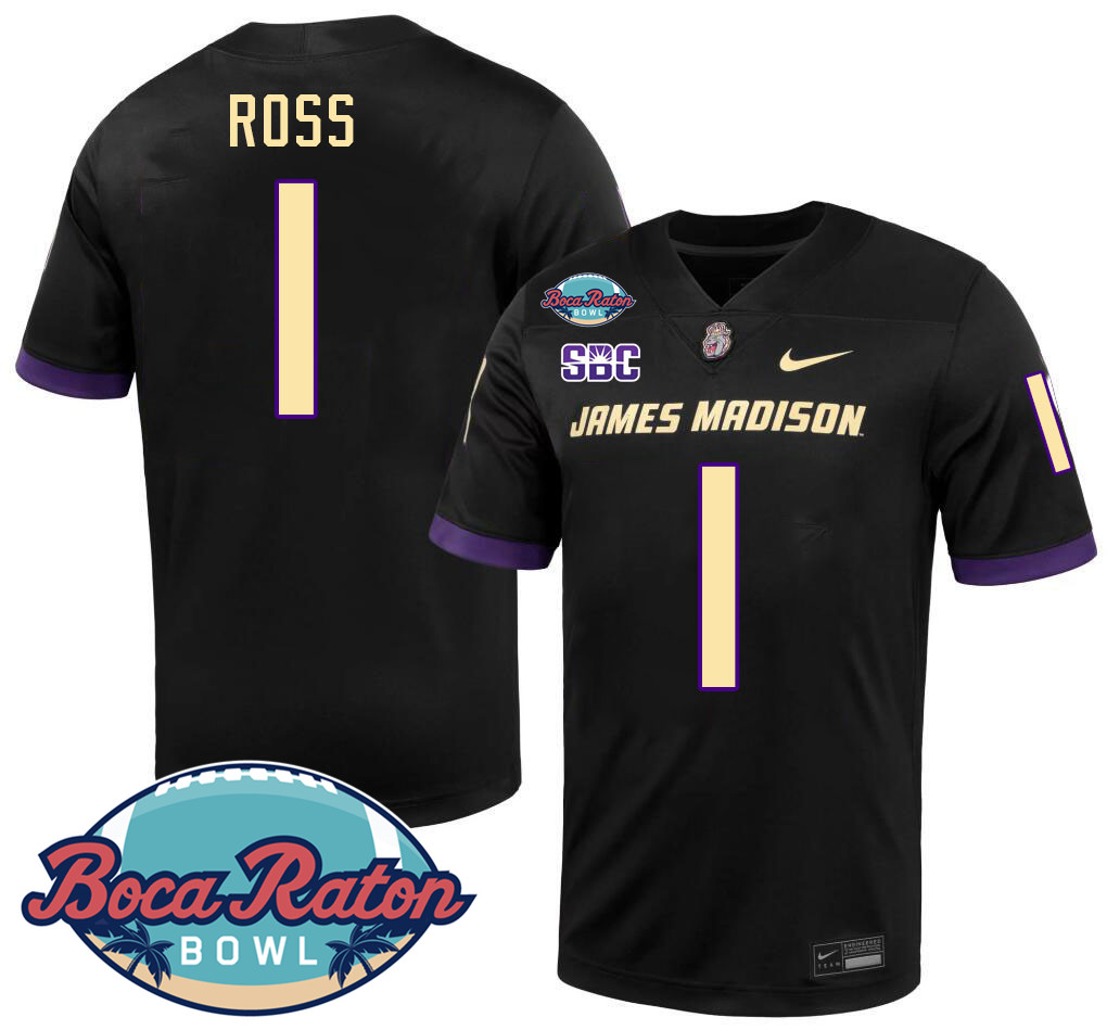 #1 Cam Ross James Madison Dukes 2024 Boca Raton Bowl Jersey-Black
